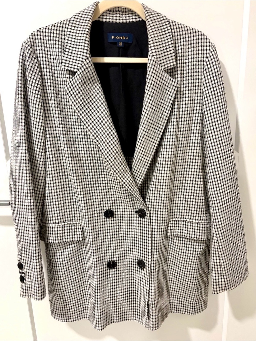 Piombo Black and White Checked Double-Breasted Blazer